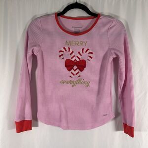 American Girl Shirt Girls Medium Pink Waffled Long Sleeve Christmas Candy Cane